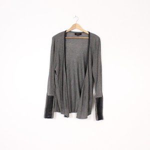 Michel Studio Collection Grey Cardigan with Faux Leather Cuffs